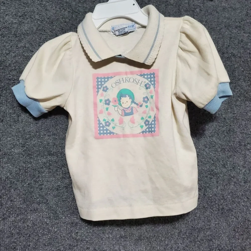 Vintage OshKosh B'gosh Prairie Girl Shirt Toddler 2T Floral 90s Flower Cute Polo